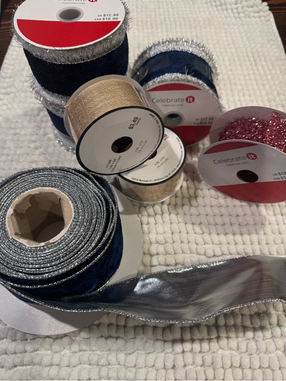 Celebrate It Ribbon Bundle - Navy, Silver, Pink, Natural jute